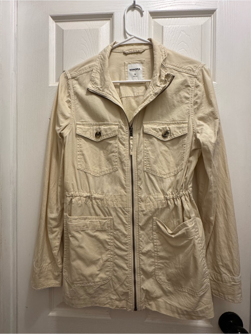 Cream Utility Jacket with Drawstring Waist